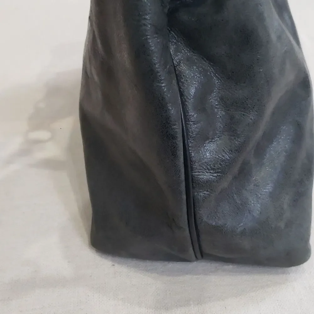 Franco Sarto Purse Hobo Distressed Leather Black Silver Link Hardware Tote